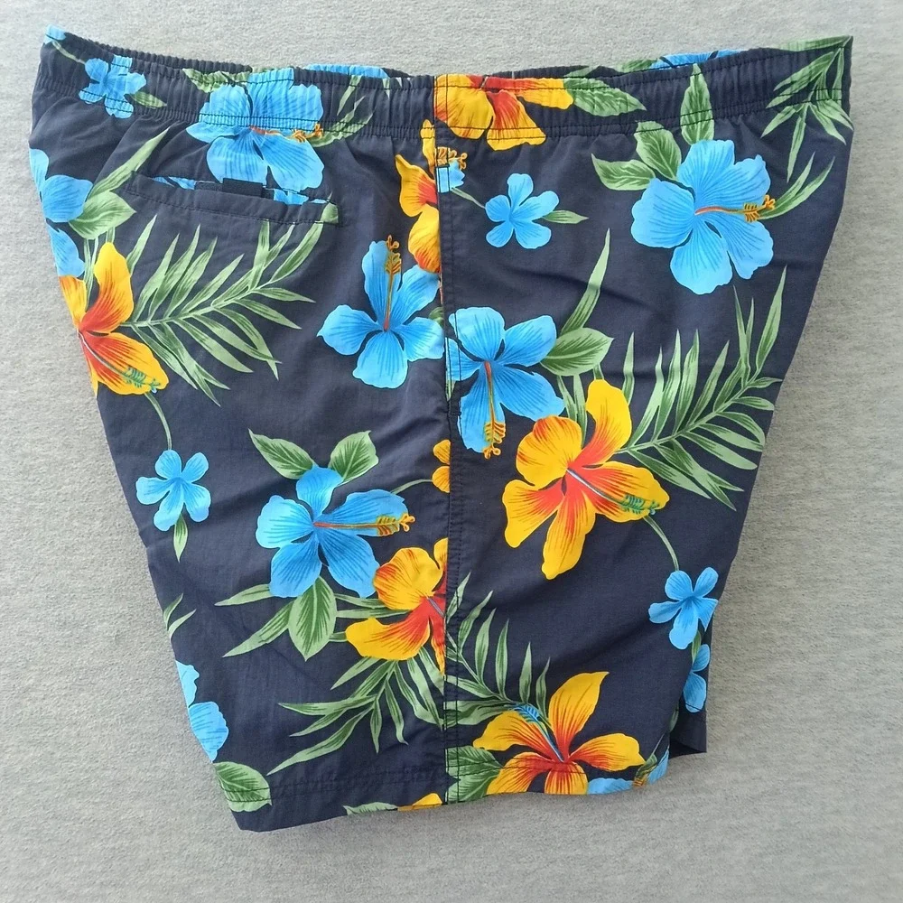 Nautica Mens XL Swim Trunks Navy Blue Tropical Hibiscus Floral Mesh Lined